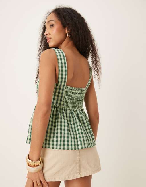 Nobody's Child Dana sleeveless peplum top in green gingham