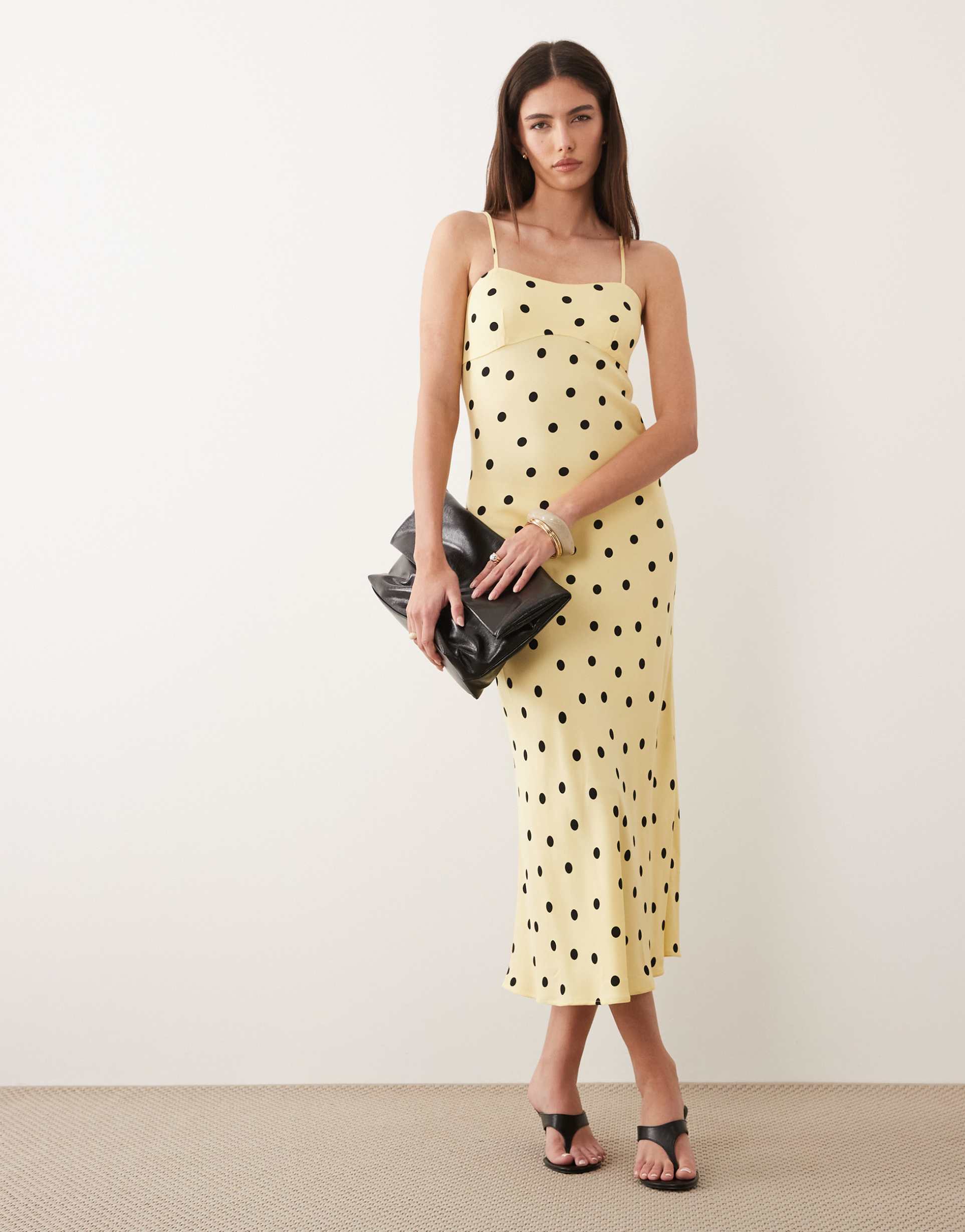nobody's child debbie sweetheart neck open back detail cami maxi dress in yellow polka dot print
