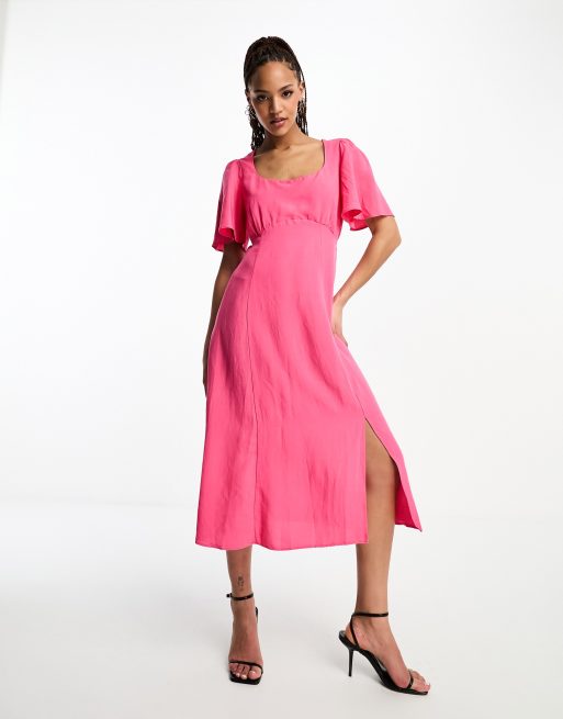 Nobody's Child Dee Dee linen blend midi dress in pink | ASOS