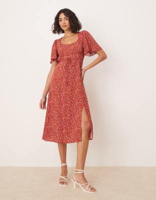 Dee Dee midi tea dress in red ditsy