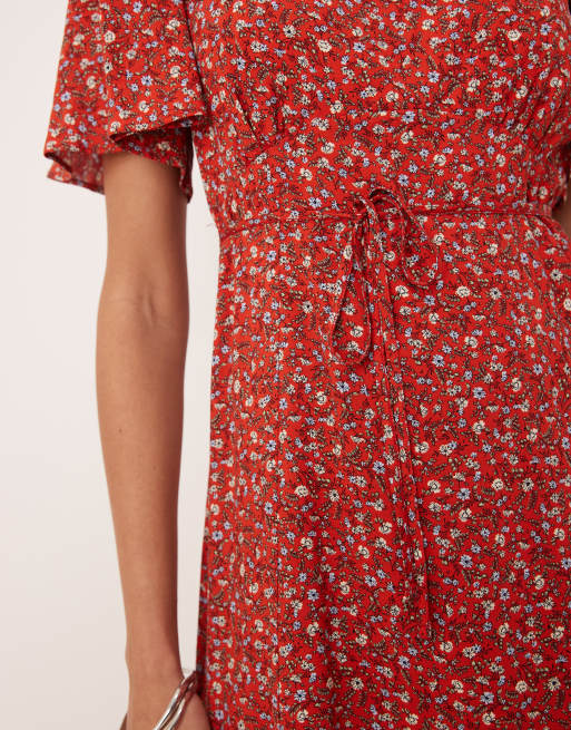 Nobody's Child - Dee Dee - Nette midi jurk in rood met fijne print, 2 van 4