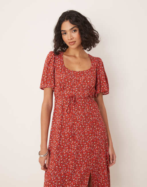 Nobody's Child - Dee Dee - Nette midi jurk in rood met fijne print, 3 van 4