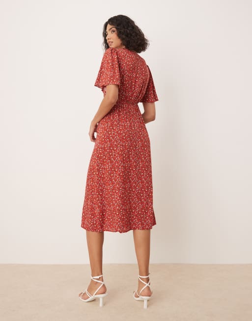 Nobody's Child - Dee Dee - Nette midi jurk in rood met fijne print, 4 van 4