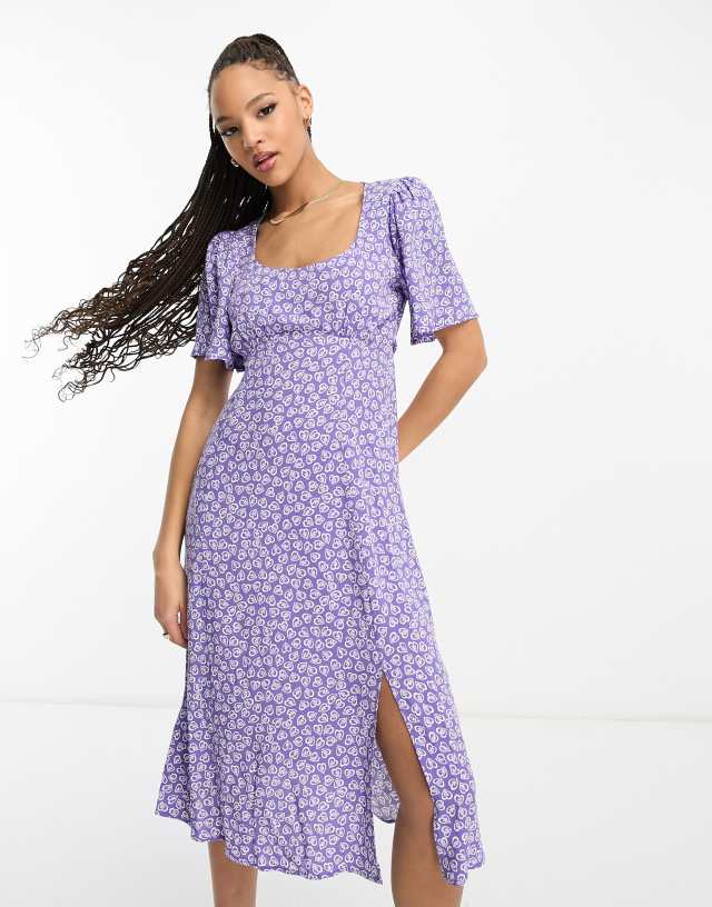 Nobody's Child Dee Dee split midi dress in blue ditsy floral