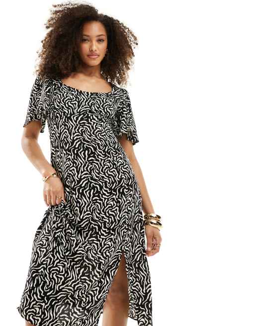 Nobody's Child - Dee Dee - Vestito midi nero e bianco con stampa con ghirigori, 2 di 4