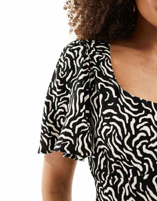 Nobody's Child - Dee Dee - Vestito midi nero e bianco con stampa con ghirigori, 3 di 4