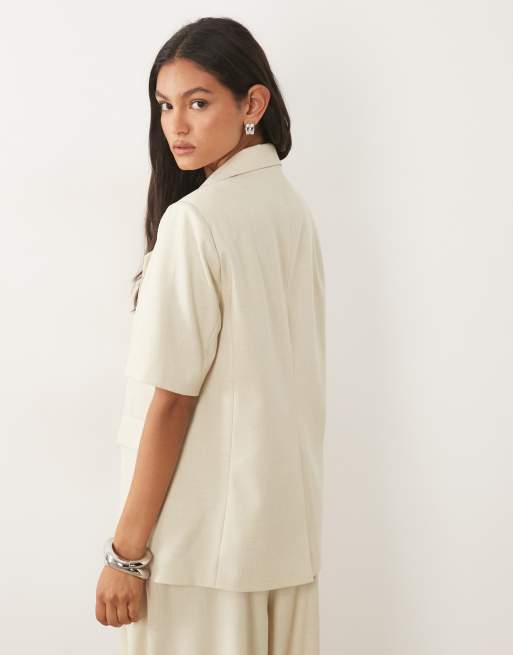 Nobody's Child deep v-neck tailored boyfriend blazer co-ord in cream, 4 of 4