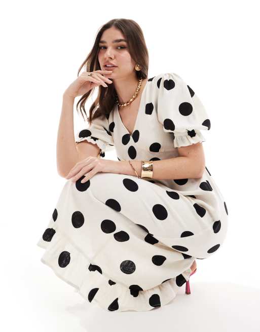Nobody's Child Delila linen midi dress in spot print | ASOS