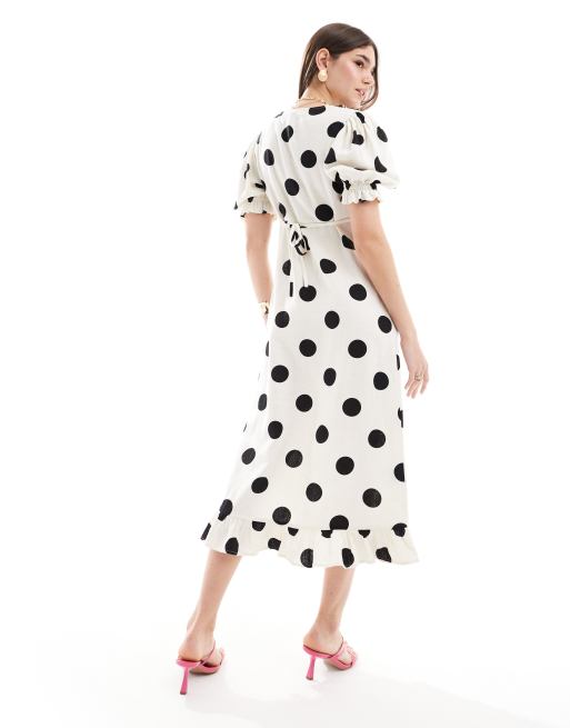 Nobody's Child Delila linen midi dress in spot print | ASOS
