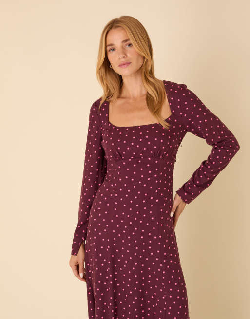 Nobody's Child – Delilah – Midikleid in Pflaume mit Polka Dots und eckigem Ausschnitt, 2 von 4