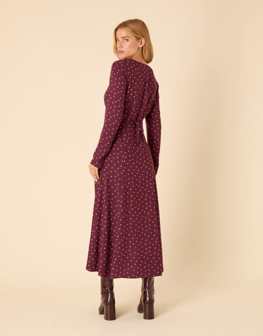 Nobody's Child – Delilah – Midikleid in Pflaume mit Polka Dots und eckigem Ausschnitt, 3 von 4
