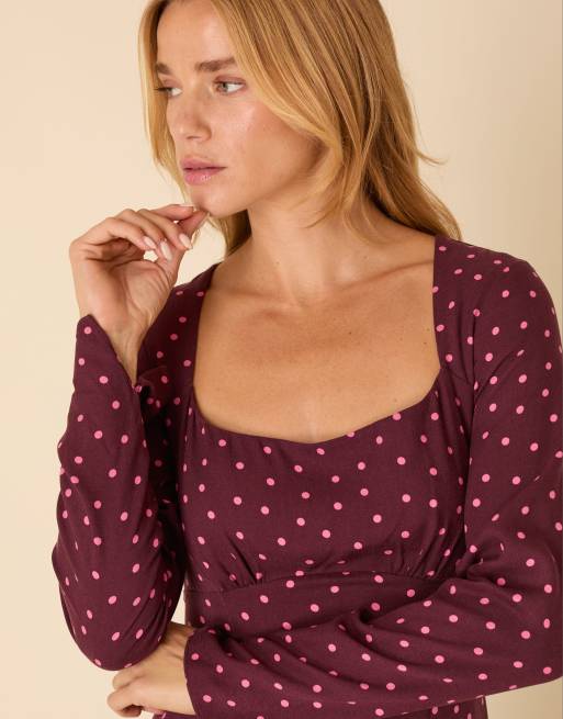 Nobody's Child – Delilah – Midikleid in Pflaume mit Polka Dots und eckigem Ausschnitt, 4 von 4