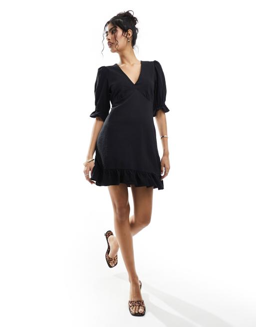 Nobody's Child Delilah puff sleeve plunge mini dress in black