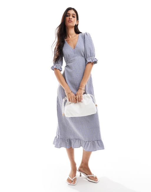 Nobody's Child - Delilah - Vestito midi blu a quadretti micro