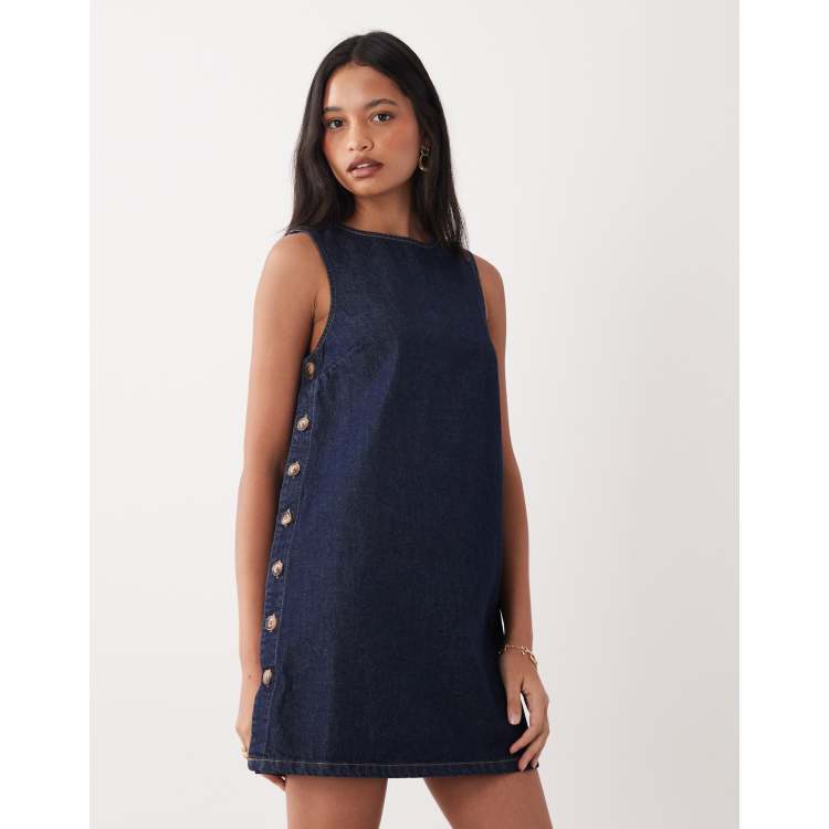 dark denim pinafore dress Nobody's Child Denim button detail pinafore dress in dark denim