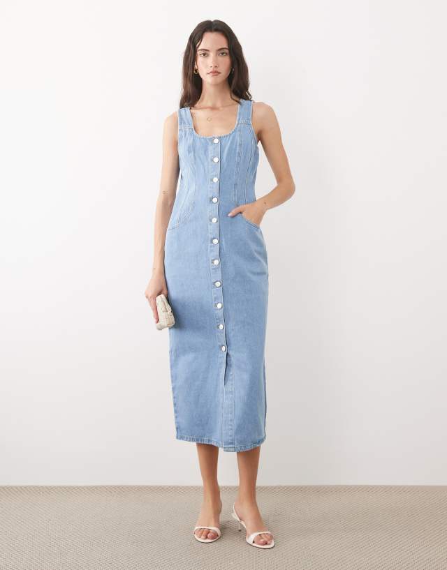 Nobody's Child - Denim Button Down Fitted Midi Dress - Women - Cotton - 2 US