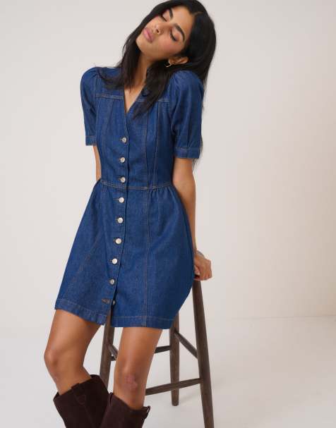 Nobody's Child denim fit and flare mini dress in blue - view 1