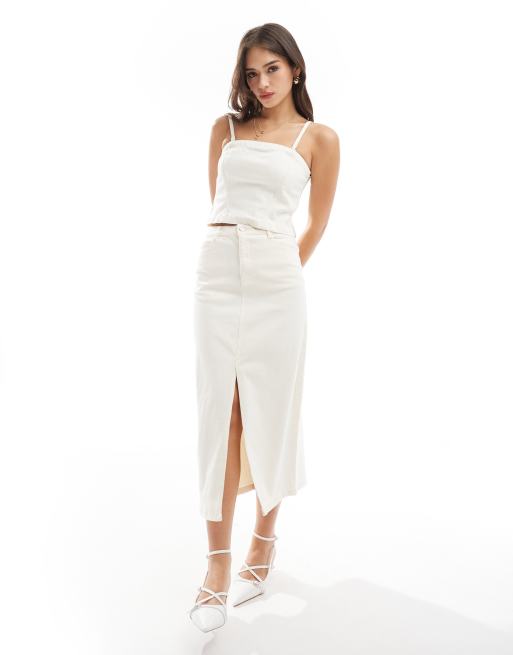 Nobody's Child Denim high waist midi skirt co-ord in cream , 2 of 5