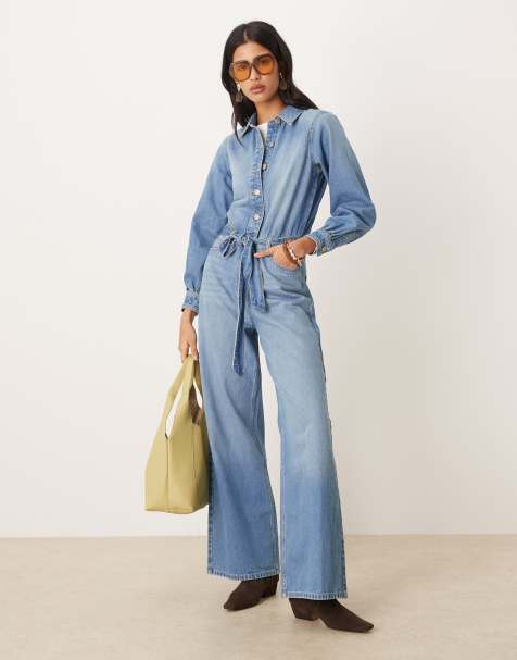 Nobody's Child - Denim jumpsuit met blousonmouwen in blauw - view 1