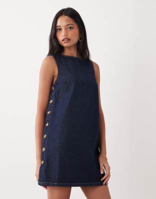 Nobody's Child Denim Pinafore Mini Dress In Blue