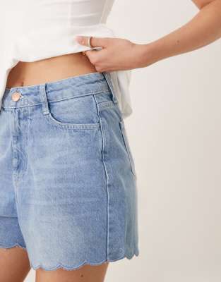 Nobody's Child Denim Shorts With Scallop Trim