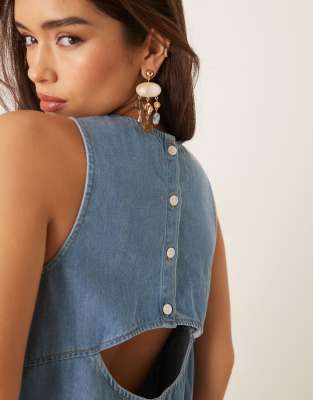Nobody's Child denim swing dress with cut-out back in light blue