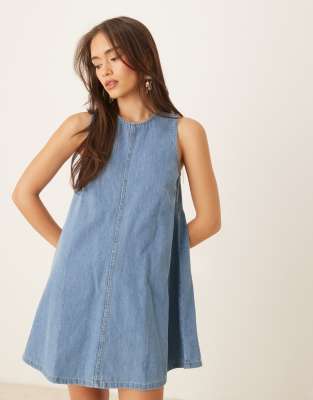 Nobody's Child denim swing dress with cut-out back in light blue