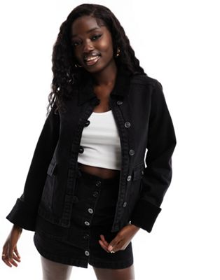 Nobody's Child denim trucker jacket with cord trims co-ord in black