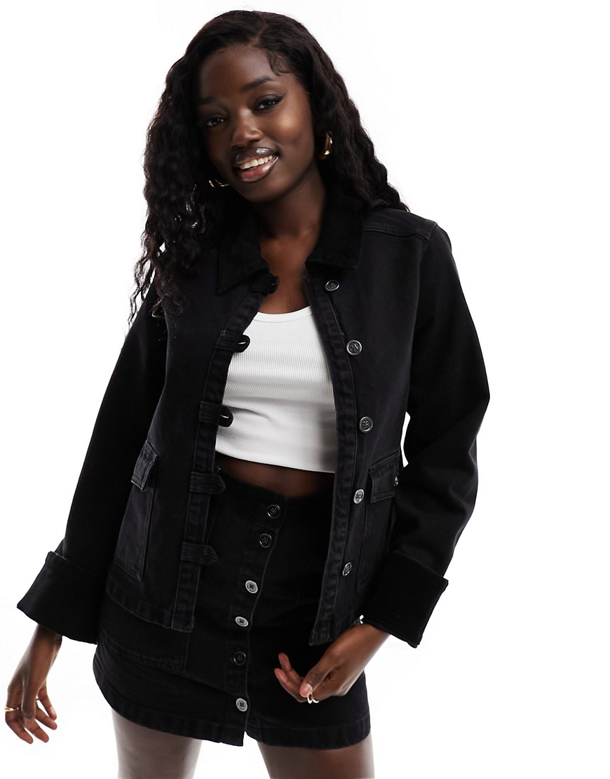Nobody’s Child denim trucker jacket with cord trims co-ord in black