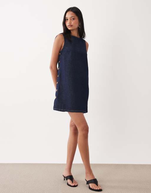 Nobody's Child Denim - Vestito scamiciato in denim scuro con bottoni, 2 di 4