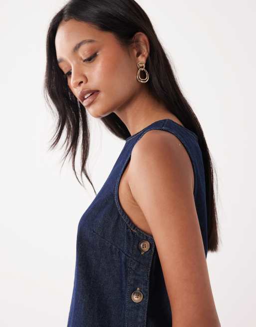 Nobody's Child Denim - Vestito scamiciato in denim scuro con bottoni, 4 di 4