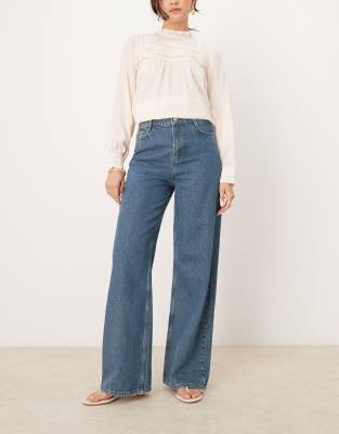 denim wide leg jeans in tinted blue wash