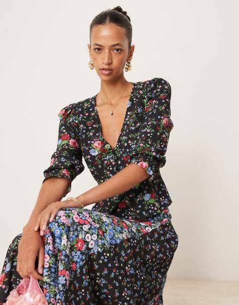 Nobody's Child - Dido - Blusa nera a fiori con bottoni in coordinato - view 1