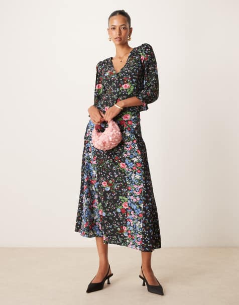 Nobody's Child - Dido - Blusa nera a fiori con bottoni in coordinato - view 1
