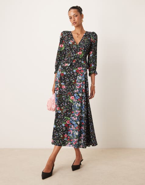 Nobody's Child Dido floral panelled midaxi skirt co-ord in black