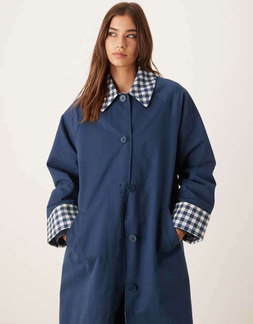 Nobody's Child Diola car coat with contrast check in navy ASOS