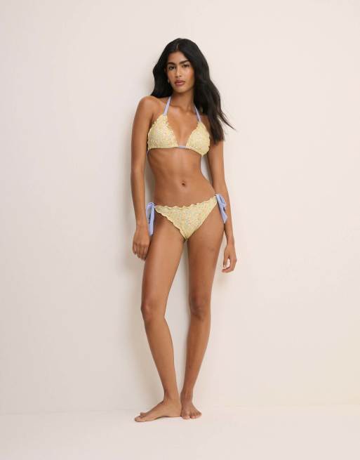 Nobody's Child Ditsy floral frill edge bikini top in yellow, 2 of 5