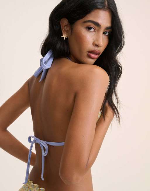 Nobody's Child Ditsy floral frill edge bikini top in yellow, 4 of 5