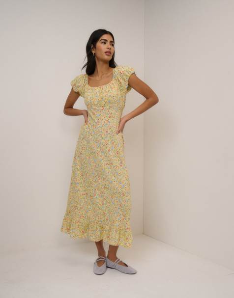 Nobody's Child Ditsy floral jemima midi dress in yellow - view 1