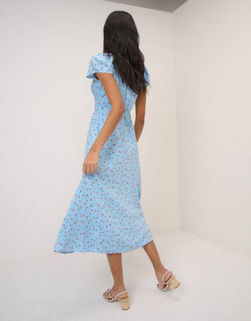 Nobody's Child Ditsy floral kacey midi dress in blue, 3 of 4
