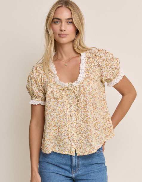 Nobody's Child Ditsy floral puff sleeve lumi blouse in yellow - view 1