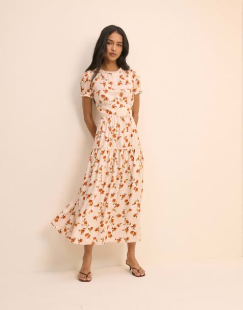 Nobody's Child Ditsy floral tiered dara midi dress in cream - view 1
