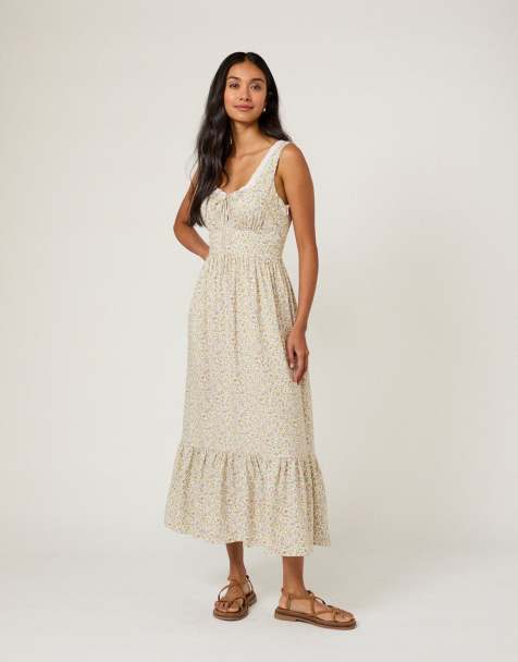 Nobody's Child Ditsy floral tiered heather midi dress in white - view 1