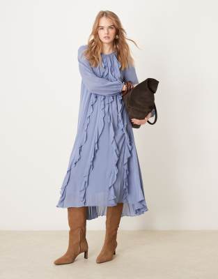 Nobody's Child - Dixie - Boho-Midikleid in Blassblau mit Rüschen