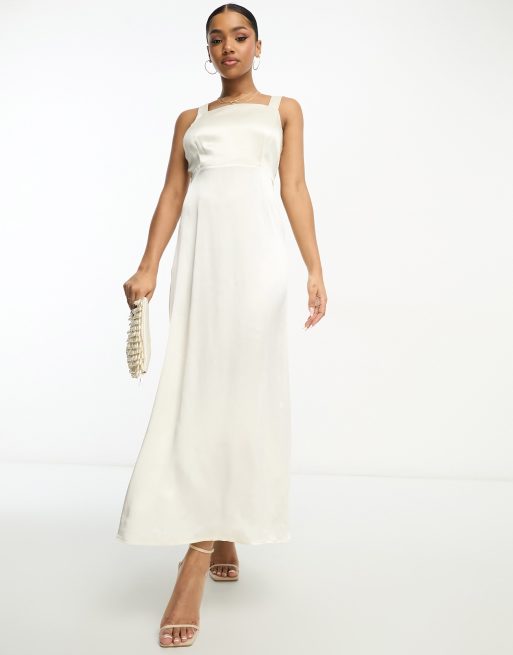 Nobody's Child Dora square neck bow back midi dress in white, 4 of 4