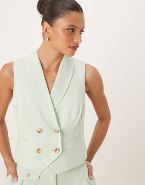 Nobody's Child double breasted cropped waistcoat co-ord in sage - view 1