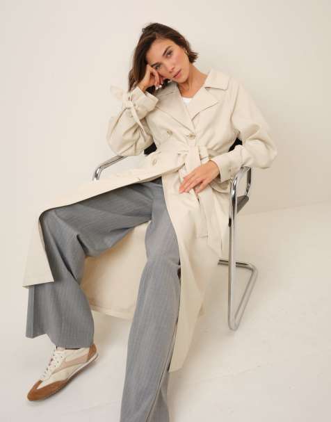 Nobody's Child Double-breasted lightweight trench coat in cream - view 1