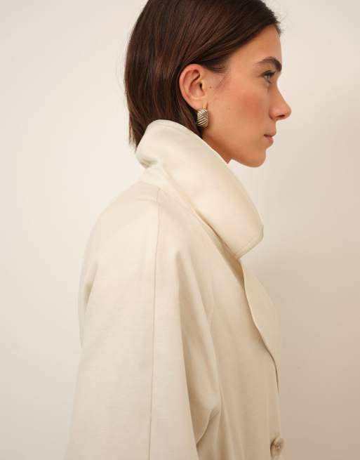 Nobody's Child Double-breasted lightweight trench coat in cream, 3 of 4