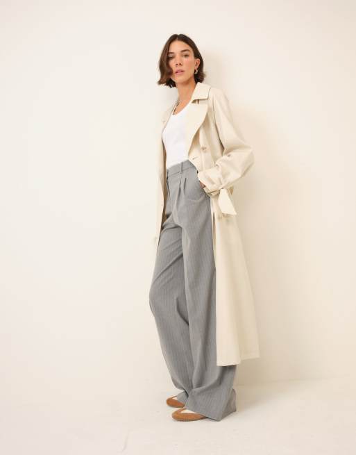 Nobody's Child Double-breasted lightweight trench coat in cream, 4 of 4