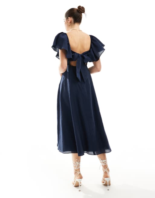 Nobody's Child Dove ruched bust midaxi dress in navy, 3 of 4